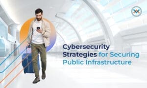 A picture of a person using their phone while carrying luggage, illustrating internet access in a public space, such as an airport.