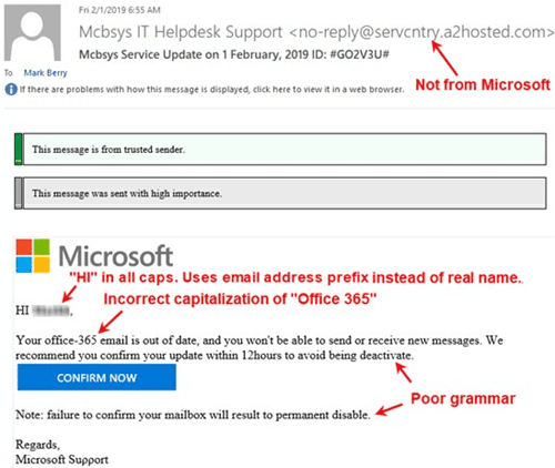 Contoh sapaan generik dan kesalahan tata bahasa dalam email phishing